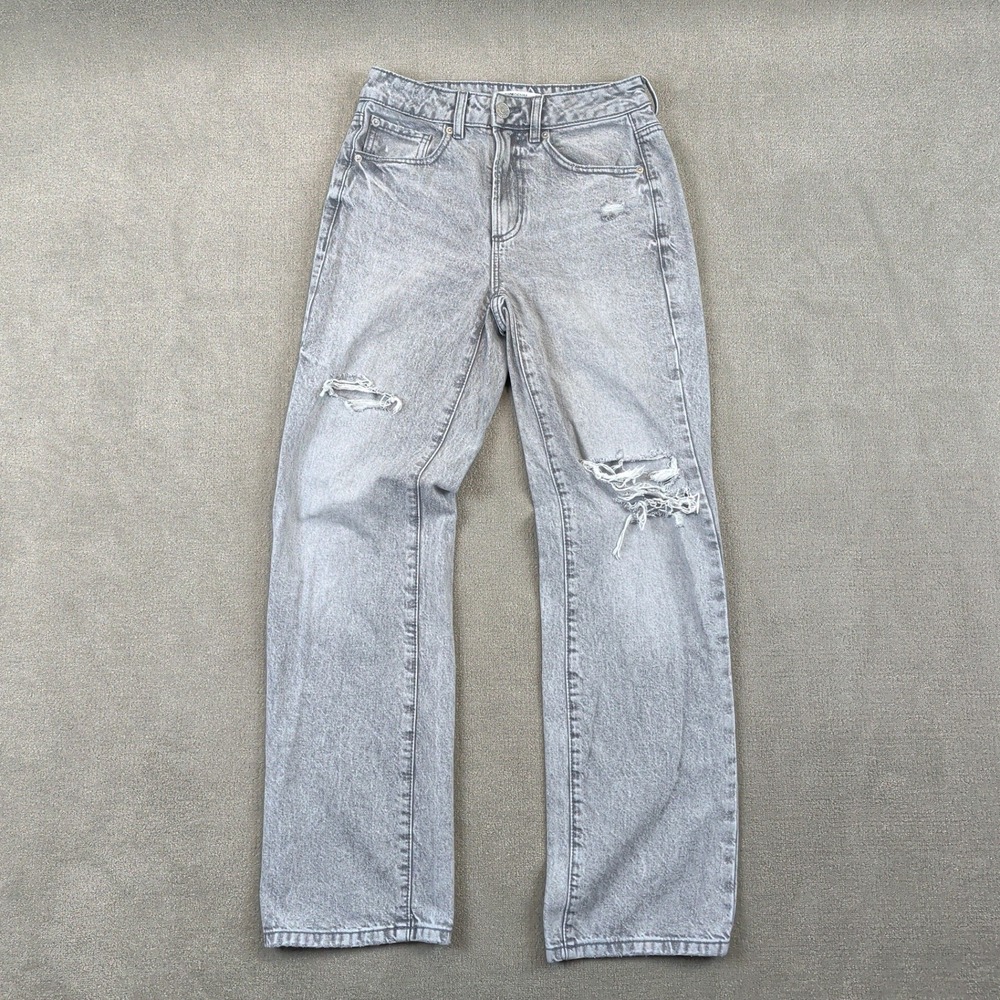 Garage Denim 90s Straight Jeans Womens 3 26 Grey Distressed High Rise Ripped Leg